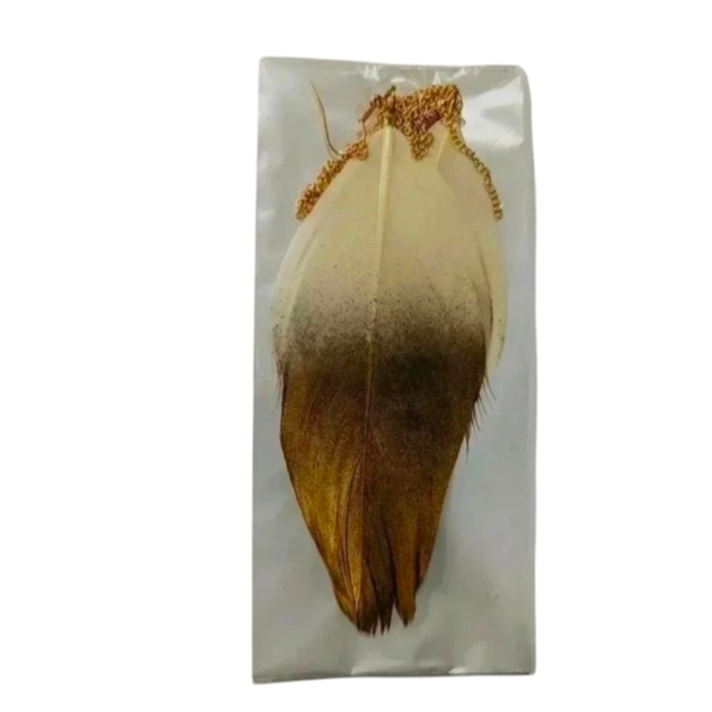 Gold Ombre Feather Drop Earrings 5 inches long Fish Hook - Picture 4 of 4
